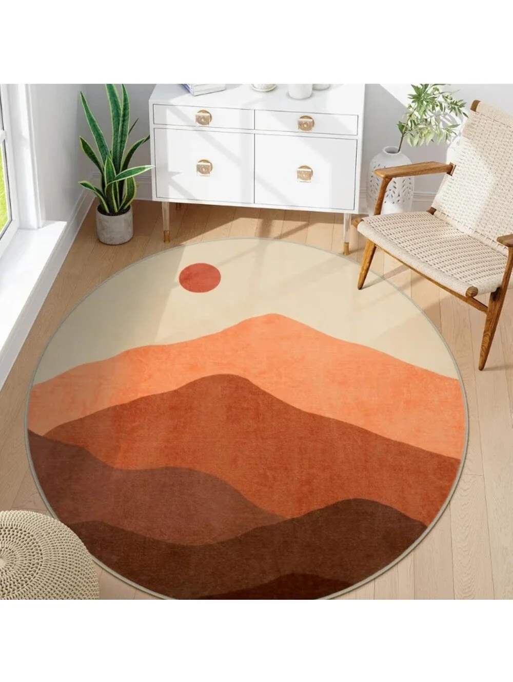 Sungea NWT 4' Round Desert Sun Non-Slip Machine Washable Area Rug Earthtones